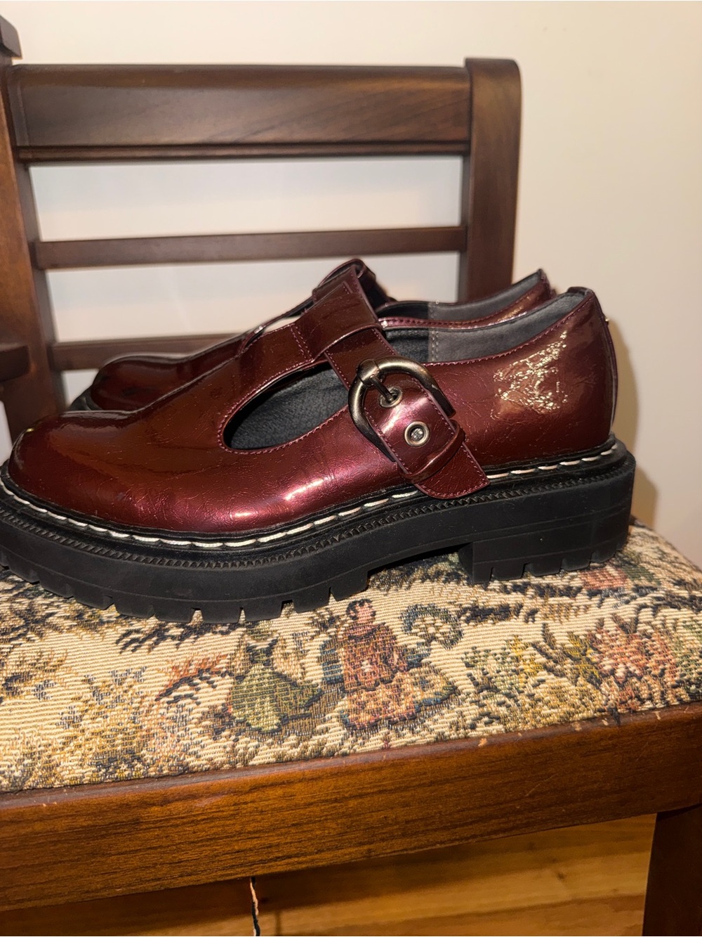 Circus by Sam Edelman Emelia Burgundy Patent Mary Jane Lug Sole Shoes Size 8 - Picture 6 of 12